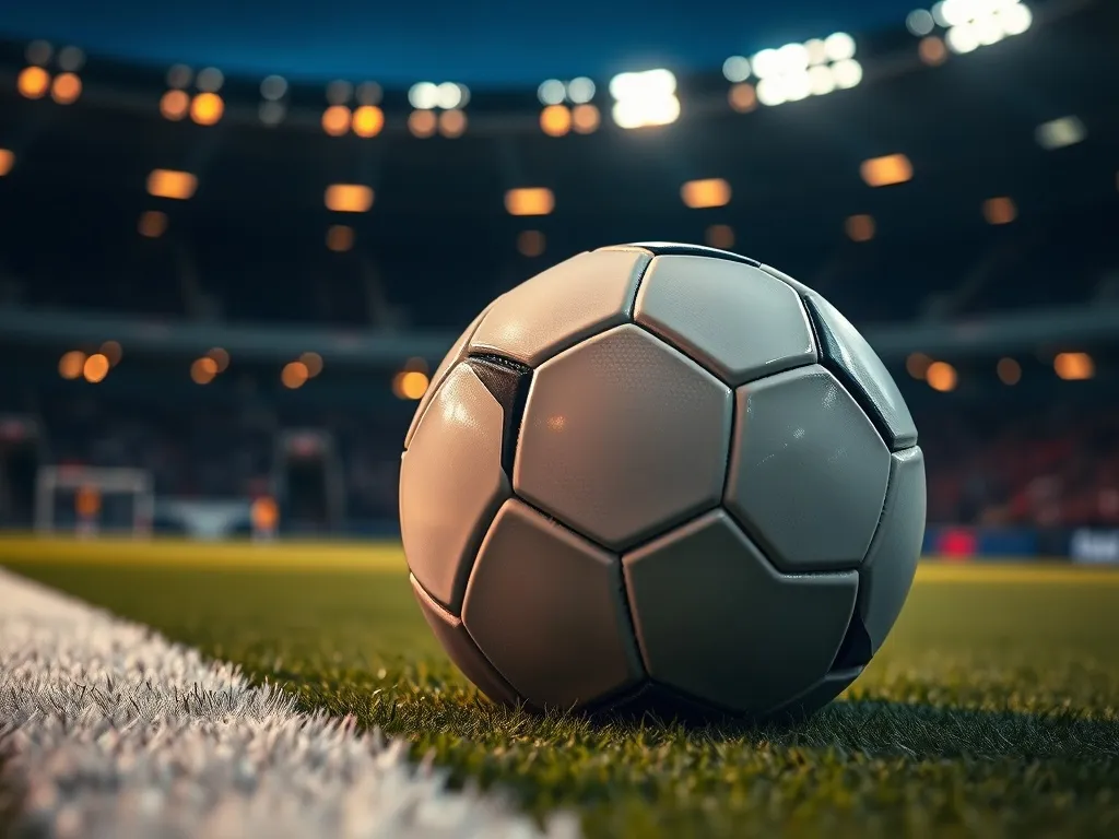 Nowoczesna piłka na murawie w świetle stadionu, symbolizująca wielkie mecze i ogromne zarobki gwiazd futbolu jak Messi.