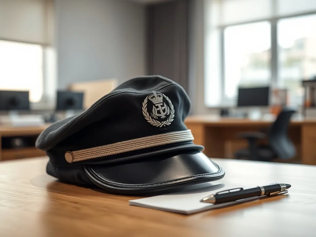 Starannie złożony mundur kaprala na biurku w jasnym biurze wojskowym, obok notesu i długopisu, symbolizuje służbę i pracę.